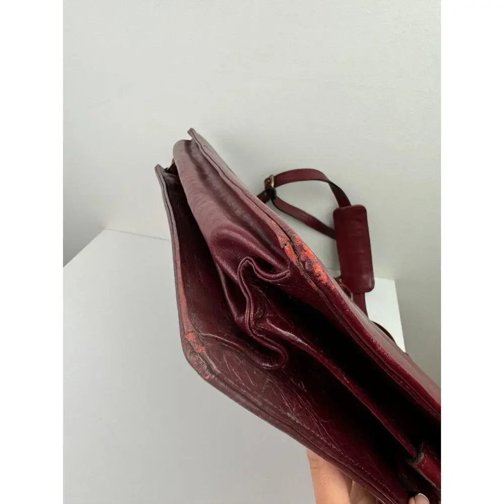 Vintage Scully Unisex Burgundy Red Leather Laptop Work Bag Briefcase Strap VTG